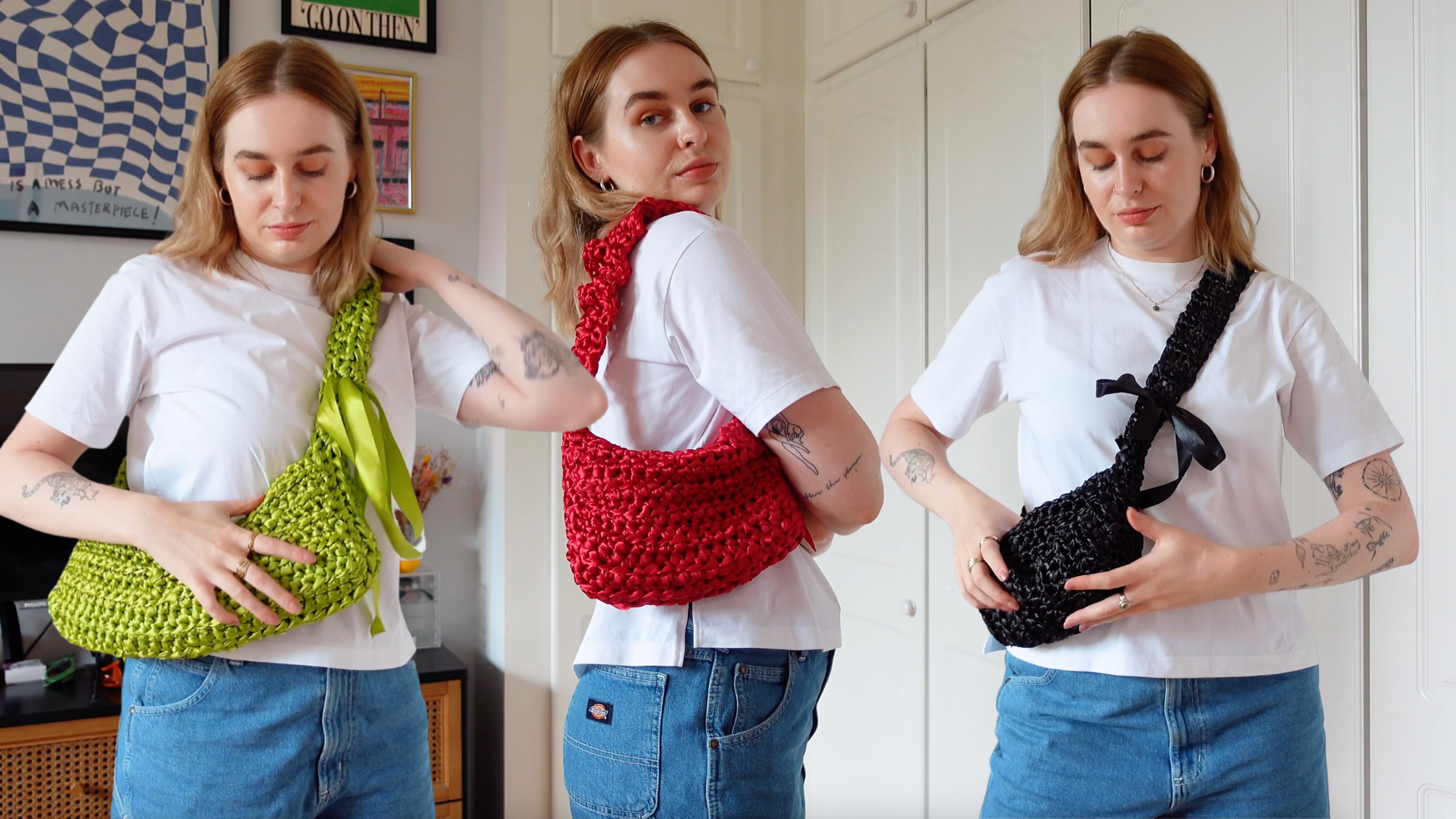 Crochet Ribbon Bags Tutorial
