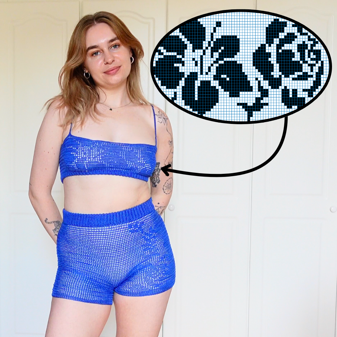 Floral Pattern Filet Crochet Bralet and Shorts Pattern + Tutorial BUNDLE