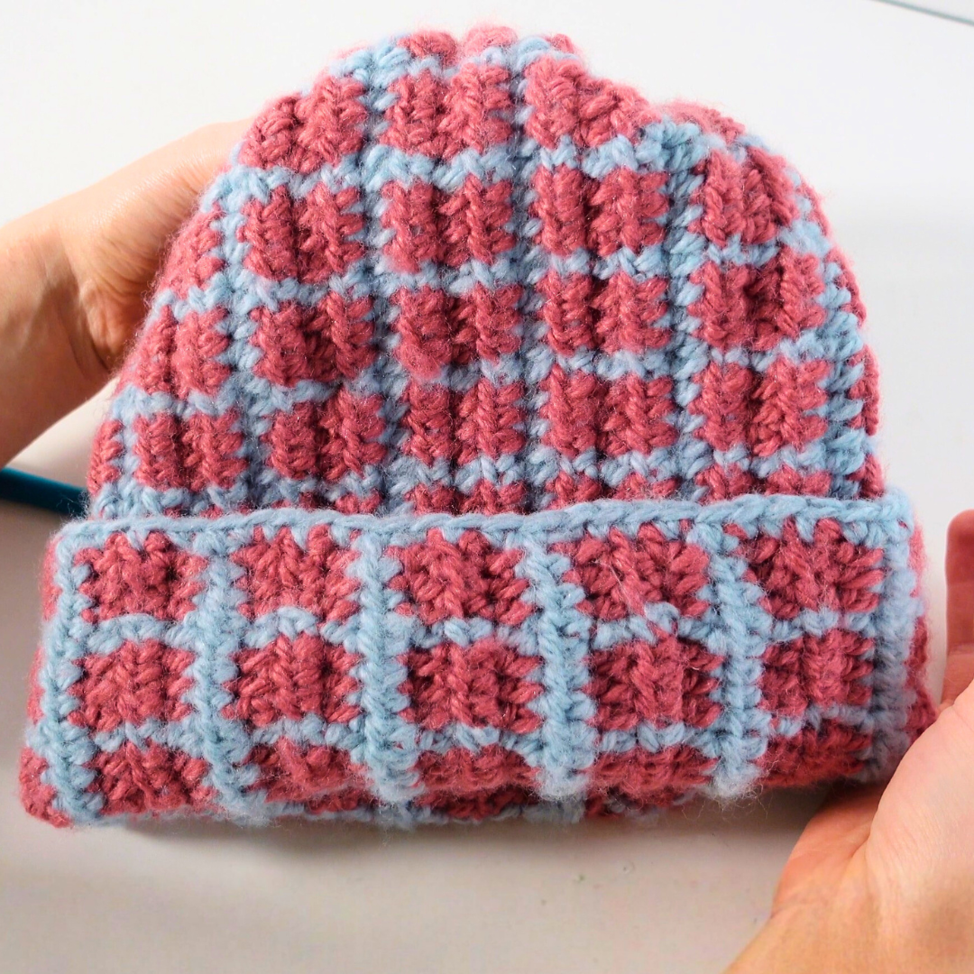 Grid Pattern Crochet Beanie Pattern + Tutorial