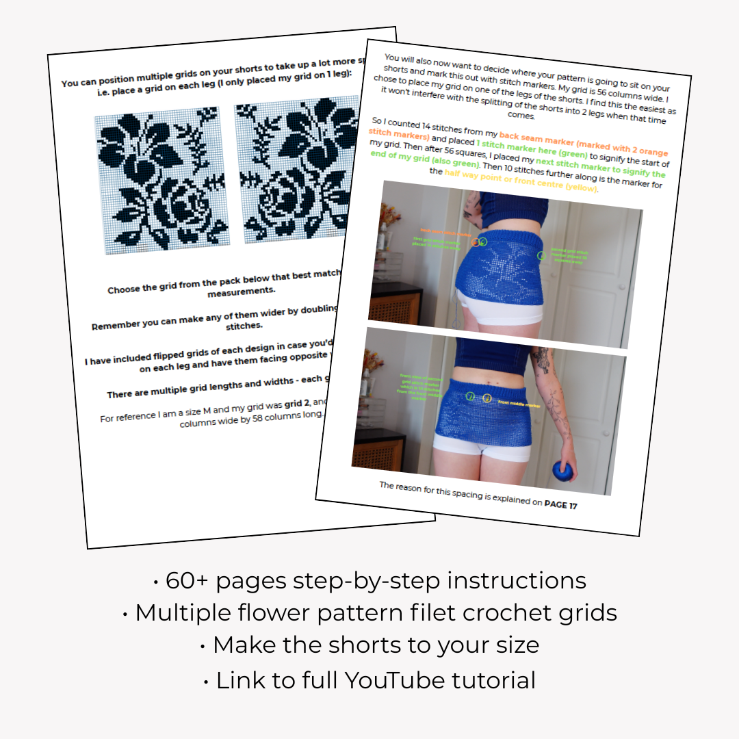 Floral Pattern Filet Crochet Bralet and Shorts Pattern + Tutorial BUNDLE