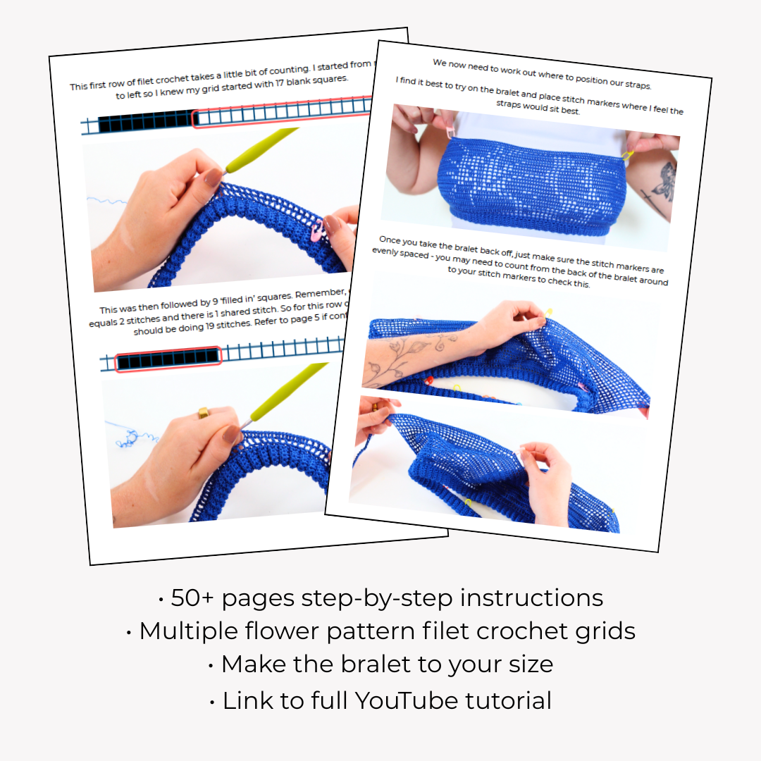 Floral Pattern Filet Crochet Bralet and Shorts Pattern + Tutorial BUNDLE
