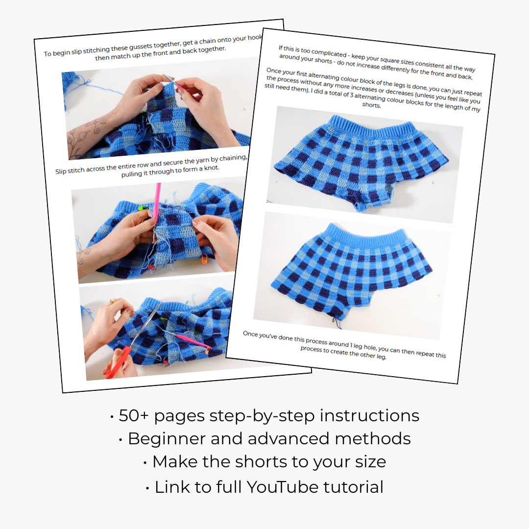 Stripe + Gingham Crochet Shorts Pattern + Tutorial BUNDLE